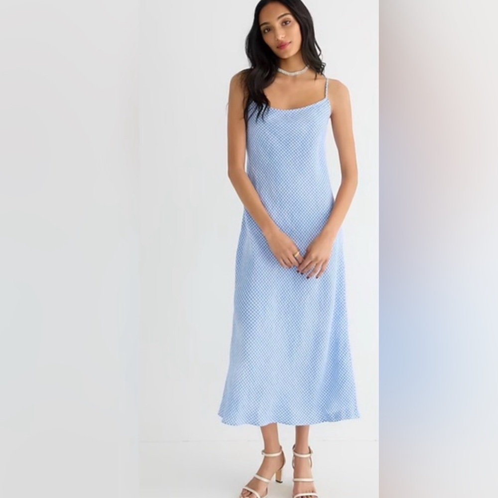 JCrew Gwyneth Blue Gingham Maxi Slip Linen Dress